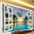 IWJAI Mural Wall Art Windows Swimming Pool Sunset 3D Wallpaper Modern Murals Living Room Bedroom Home Decor Self-Adhesive Waterproof Wall Stickers