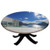 Elastic Edged Polyester Fitted Table Cover-Modern Summer Penthouse with Infinite Pool Ocean Sea Scenery Image-Fits up 40"-44" Diameter Tables-The Ultimate Protection for Your Table-White Sky Blue and