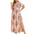 Plus Size Short Sleeves Wrap V Neck Belted Empire Waist Asymmetrical High Low Bohemian Party Maxi Dress Pink