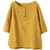 Women's Cotton and Linen T-Shirt Solid Loose 3/4 Sleeve Summer Tees Tops O-Neck Buttons T-Shirt Ladies Blouses Yellow