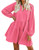 FANCYINN Long Sleeve Shift Tunic Dress Ruffle Swing Babydoll Juniors Mini Ruffle Dress with Pockets Peach M