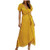 Women's Bohemian Polka Dot Chiffon Wrap V Neck Short Sleeve Split Maxi Dress Holiday Party Dresses Yellow