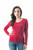 Khanomak Women's Plain Casual Scoop Neck Long Sleeve Tee T-Shirt -Medium, Deep Red-