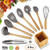 Silicone Kitchen Utensil Set with Bamboo Wooden Handles Cooking Tool BPA Free, Non-Stick, Heat and Water Resistant Cooking Spatulas, Silicone Turner Tongs Spatula Spoon with Bamboo Utensil Holder