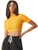 MakeMeChic Women's Solid Basic Mock Neck Short Sleeve Rib Knit Crop Top Tee Shirt Yellow L