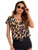 SOLY HUX Women's Leopard Print Keyhole Neck Short Sleeve Summer Top Blouse Multicoloured L