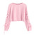Sttech1 Women Lace Up Long Sleeve Pullover Top Solid Color Sports Sweatshirt Pink