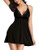 ohyeahlady Women Lace Lingerie Sleepwear Chemises V-Neck Full Slip Babydoll Nightgown Dress Black