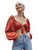 SOLY HUX Women's Floral Print Tie Front Long Bishop Sleeve Crop Top Blouse Red S