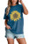 Sunflower Graphic T-Shirt Women Flower Tee Teen Girls Inspirational Shirt Summer Short Sleeve Casual Shirt Faith Tee Tops Blue