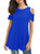 Afibi Women's Loose Casual Cold Shoulder Tunic Tops Short Sleeve Shirts -X-Large, Blue-