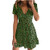 Summer Dress for Women, Womens Deep V Neck Floral Leopard Dress Short Sleeve Sexy Ruffles Loose Mini Dress Green Summer Dress for Women, Womens Deep V Neck Floral Leopard Dress Short Sleeve Sexy Ruffles Loose Mini Dress Green