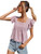 MakeMeChic Women's Square Neck Short Sleeve Ruffle Hem Blouse Peplum Top Purple L