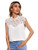 Romwe Women's Contrast Lace Cap Sleeve Mock Neck Mesh Work Blouse Tops White S
