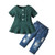 Toddler Baby Girl Clothes Infant Girls Ruffle T-Shirt Tops Ripped Denim Jeans Pants Summer Outfit Sets -3-4T- Dark Green