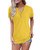 OUGES Womens Short Sleeve V Neck Button Summer Casual Henley Tops Blouse T Shirt -Yellow,L-