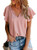 BLENCOT Womens Casual Summer Short Sleeve Ruffled V Neck Tie Tops Loose Tunic Blouses Work Shirts Pink Large BLENCOT Womens Casual Summer Short Sleeve Ruffled V Neck Tie Tops Loose Tunic Blouses Work Shirts Pink Large