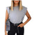 Comulish Womens Solid Cotton Padded Shoulder Sleeveless Tee Vest Crew Neck Loose Tank Tops Gray