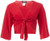 Star Vixen Women's Petite 3/4 Sleeve Tiefront Shrug, red Solid, PM