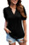 Womens Puff Short Sleeve Tops V Neck T-Shirts Casual Loose Tunic Blouse Black