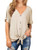 I2CRAZY Women's Shirts Loose Casual Tops Button Down Tie Front Tunic Blouse V Neck Shirt - XL,Beige