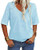 Danedvi Women Fashion V-Neck Half Sleeves T Shirt Solid Casual Loose Basic Tops Light Blue