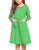 Arshiner Little Girls Long Sleeve Solid Color Casual Skater Dress, Grass Green, 130-Age for 8-9Y-