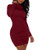 GOKATOSAU Women's Sexy Stand Neck Bodycon Long Sleeve Ruched Culb Party Mini Dress WineRed