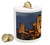 Lunarable Tuscan Piggy Bank, San Gimignano Town Italy Medieval Landscape Dim, Printed Ceramic Coin Bank Money Box for Cash Saving, Dark Blue Grey Ginger Charcoal Grey Cinnamon