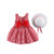 Baby Girls Summer Sundress Sleeveless Bowknot Floral Dress Straw Sun Hat 2pcs Outfits Clothes Set Red Plaid 12-18M