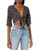 Star Vixen Women's 3/4 Sleeve Tiefront Shrug, Black/White dot, S