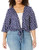 Star Vixen Women's Plus-Size 3/4 Sleeve Tiefront Shrug, Navy/White dot, 3X