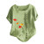 Womens Casual Printed Cotton Linen T-Shirts Plus Size O-Neck Loose Button Tunic Shirt Blouse Tops Green