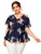 SheIn Women's Plus Size Short Sleeve Cold Shoulder Floral Peplum Top Blouse -XX-Large Plus, Navy Blue-