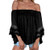 Women Off Shoulder Top Loose Flared Sleeves Casual Boat Neck Off Shoulder Blouse Tops -Black,S-