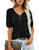 LOMON Women's Short Sleeve V Neck Tops Casual Tunic Blouse Loose Shirt Black L