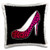 3dRose I Love Pink Cheetah High Heel Shoe On Black Pillow Case, 16 x 16