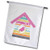 3dRose Cute Pink, Aqua, Orange, Birdhouse with Bird Illustration - Flags -fl-328668-1-