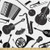 Lunarable Musical Fabric by The Yard, Western and Eastern Music Acoustic Guitar Tambourin Horn String Bass Banjo, Decorative Fabric for Upholstery and Home Accents, 2 Yards, White Black