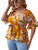 MakeMeChic Women's Plus Size Floral Surplice Neck Belted Ruffle Hem Short Sleeve Peplum Blouse Top Yellow 3XL