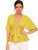 SheIn Women's Plunge V Neck Short Sleeve Ruffle Hem Tie Front Peplum Top Blouses Mustard Yellow Large