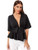 SheIn Women's Plunge V Neck Short Sleeve Ruffle Hem Tie Front Peplum Top Blouses Black Large