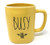 Rae Dunn BUSY Yellow Ceramic Mug with a Bee Symbol