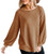 MEROKEETY Womens Long Balloon Sleeve Waffle Knit Tops Crew Neck Oversized Sweater Pullover, Brown, M