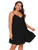 SOLY HUX Women's Plus Size Spaghetti Strap V Neck Ruffle Hem Short Dress Black 2XL
