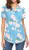 Neineiwu Women Summer Casual Split V Neck Floral Print Blouses Loose Tunic Short Sleeve Tops -YH Light Blue L-