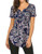 Summer Tops for Women Casual Short Sleeve Shirts Henley V Neck Floral Tunics Blouses Navy Blue M