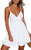 Cocobla Women Spaghetti Strap V Neck Dress Sexy A Line Skater Beach Party Mini Dresses White