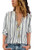 Astylish Women Casual Deep V Neck Button Down Stripe Print Long Sleeves Petite Work Shirt Blouse Tops Black Small