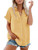 Paintcolors Women's Button Up Shirts Cotton Short Sleeve Blouses V Neck Casual Tunics Solid Color Tops with Pockets - Yellow XXL